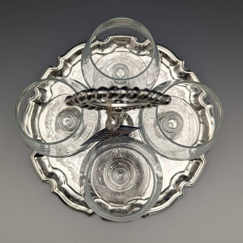 British Vintage Silver Plate & Glass Drink Server Set Queen Anne